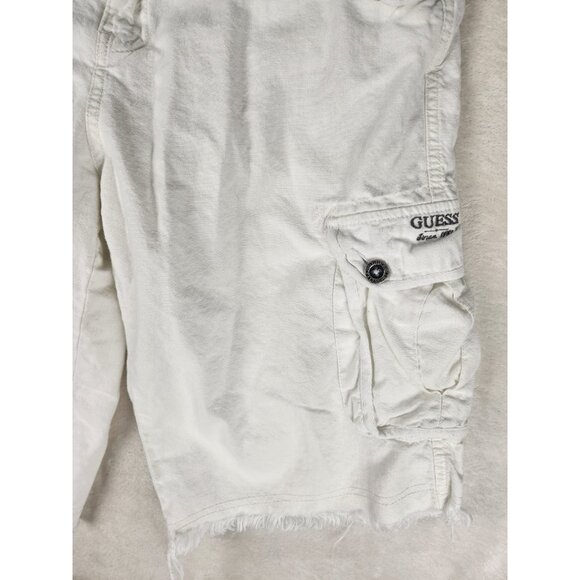 Guess USA Men's Size W31x12 Distressed Baggy Fit Linen/Cotton Cargo Shorts White - Picture 4 of 16